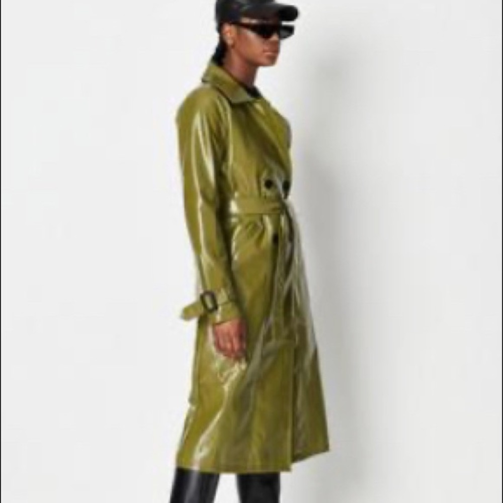 Vinyl olive green tall trench coat. NEW CONDITION